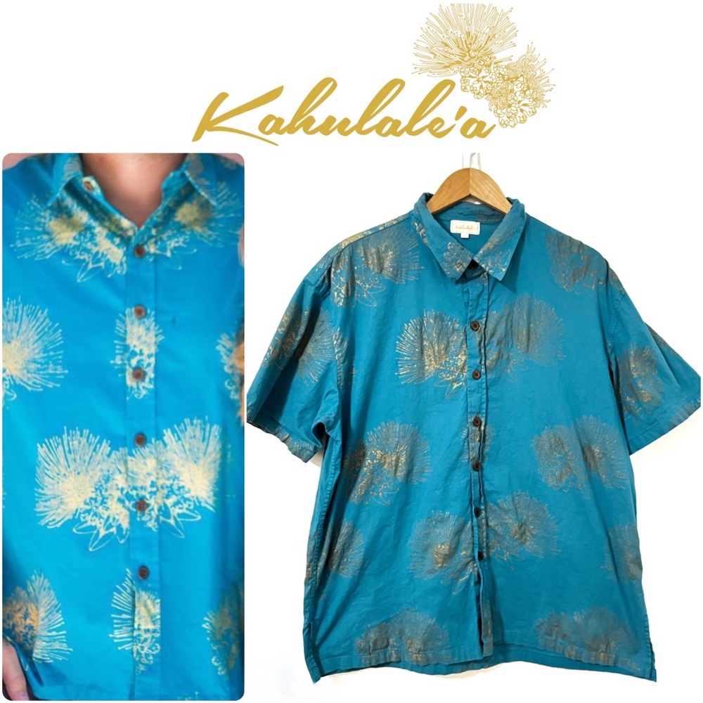 Kahulale’a ✨ Hawaii • XL • Mens Aloha Button Down Shirt • Hopelehuaopuna Lehua